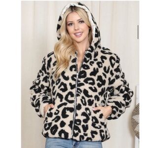 Leopard Faux Fur Hooded Jacket Lined 🐆